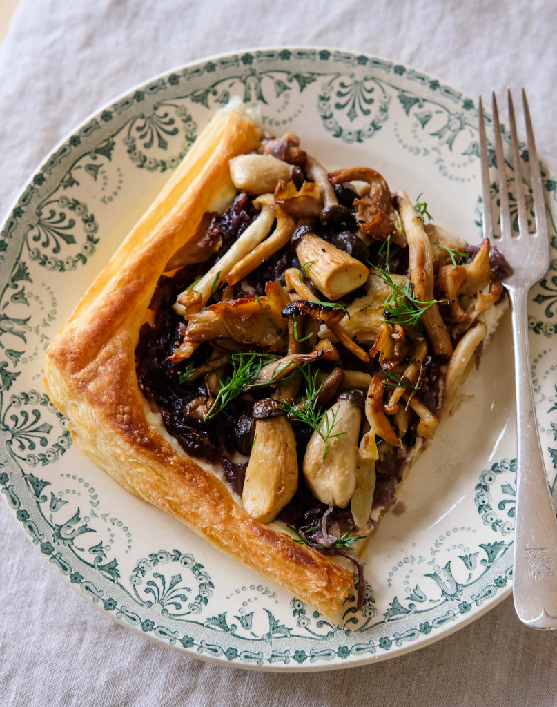 Caramelized onion, mushroom and ricotta tart