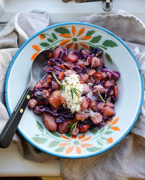 Potato, red cabbage, and chickpea stew