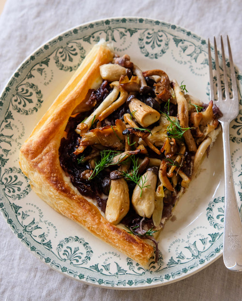 Caramelized onion, mushroom and ricotta tart