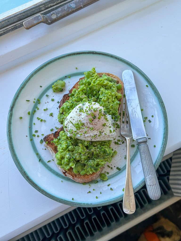 Mashed peas and broad beans on toast
