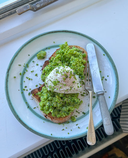 Mashed peas and broad beans on toast